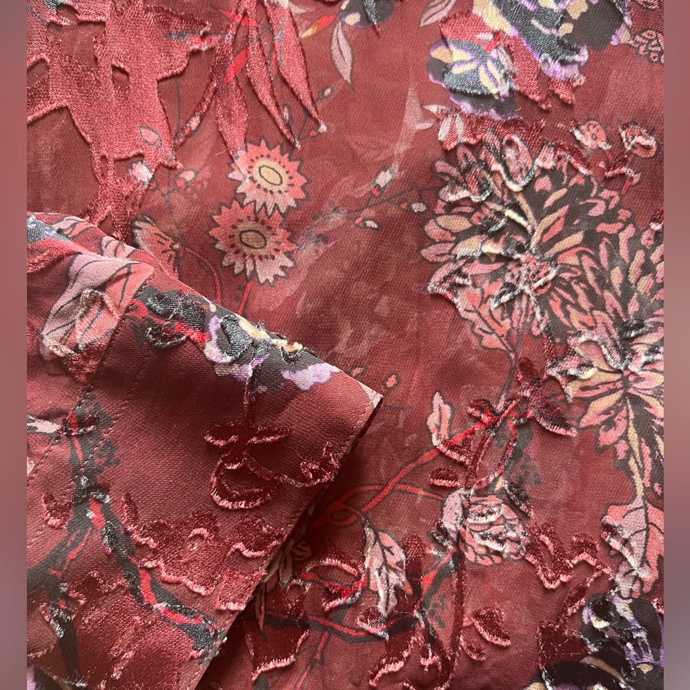 ETRO Silk Floral Button Down Shirt Semi-Sheer Wine colour Size 8 Like New - Picture 12 of 15